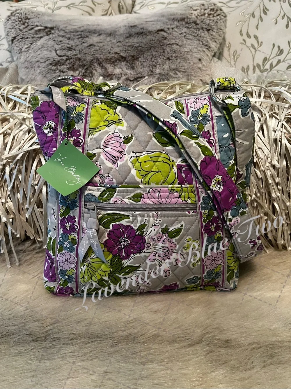 VERA BRADLEY Watercolor 2011 Zipper Hipster Crossbody Purple Green Floral Y2K
